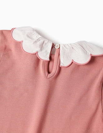 Camiseta de manga larga con estampado arte y flores para niña, rosa