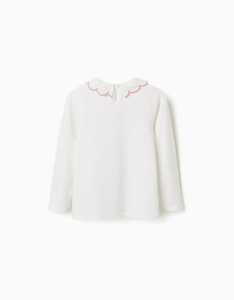 Camiseta de manga larga con estampado jarrón de flores para niña, blanco