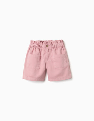 Short en sergé avec poches à l'avant pour fille, rose