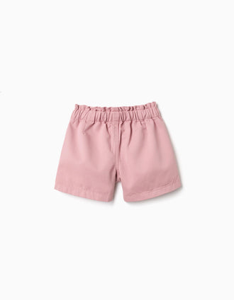 Short en sergé avec poches à l'avant pour fille, rose