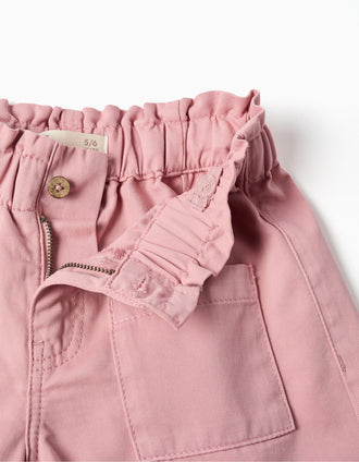 Short en sergé avec poches à l'avant pour fille, rose