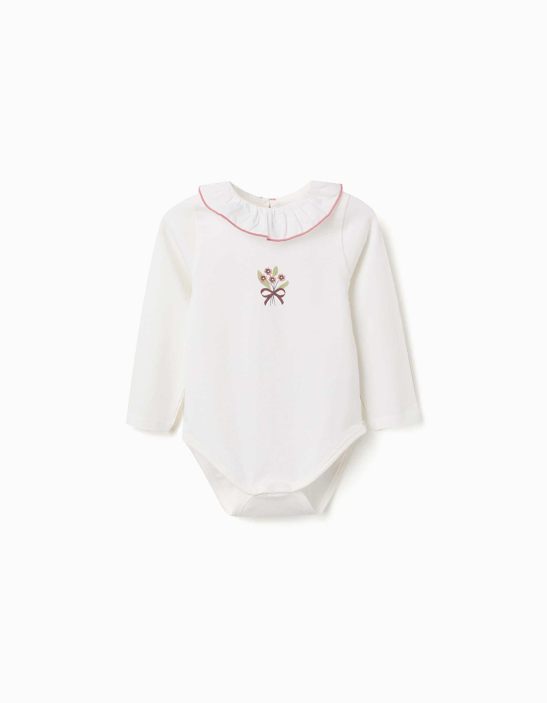 Body de manga larga con ramo de flores estampado para bebé niña, blanco