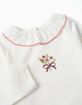 Body de manga larga con ramo de flores estampado para bebé niña, blanco