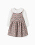 T-shirt and corduroy pinafore dress set for baby girls, white/beige