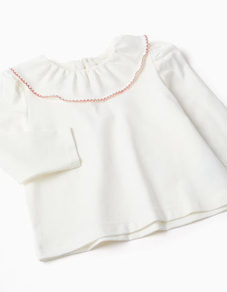 T-shirt and corduroy pinafore dress set for baby girls, white/beige