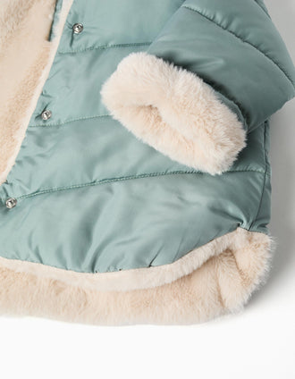 Chaqueta acolchada con capucha y forro de pelo para bebé niña, verde
