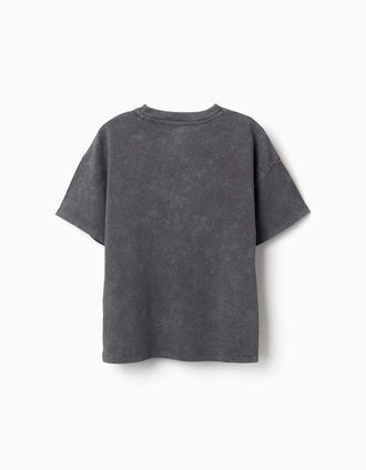 Cotton T-shirt with Stitch print for children, dark grey