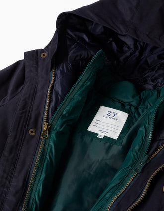 Parka acolchada 3 en 1 con capucha para niño, azul marino/verde oscuro