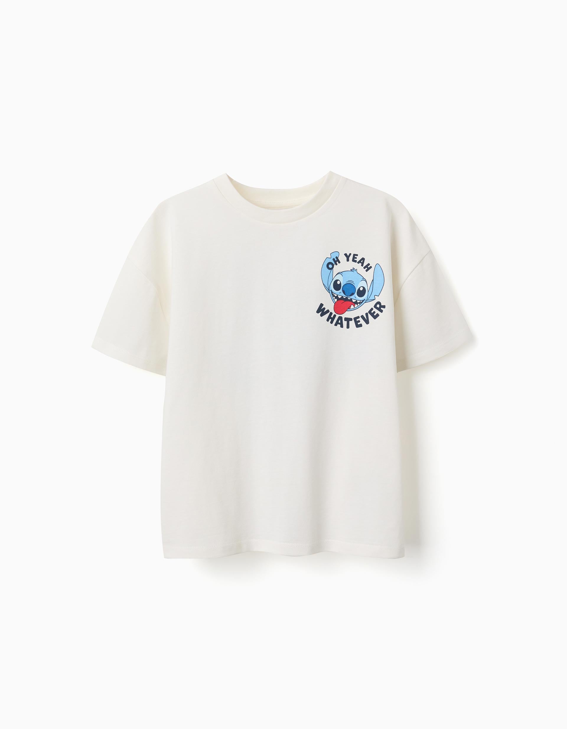 Cotton T-shirt with Stitch prints for children, white