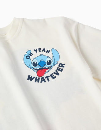 Cotton T-shirt with Stitch prints for children, white