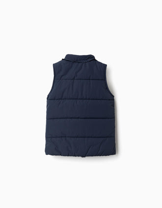 Puffer vest with polar fleece lining and ruffles for girls, navy blue