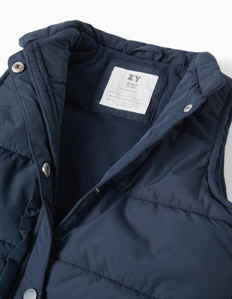 Puffer vest with polar fleece lining and ruffles for girls, navy blue