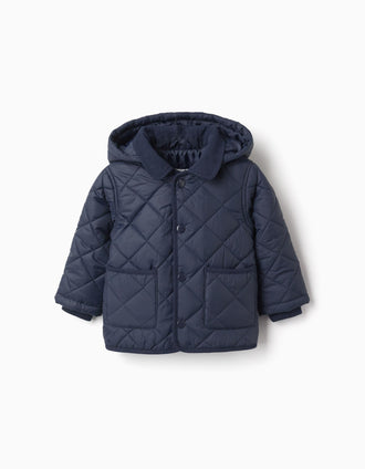 Veste matelassée avec capuche amovible pour bebé, bleu marine
