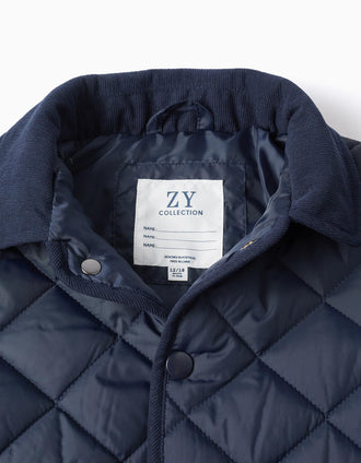 Veste matelassée avec capuche amovible pour bebé, bleu marine