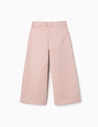 Calças wide leg  de sarja com bolsos frontais para menina, rosa-claro