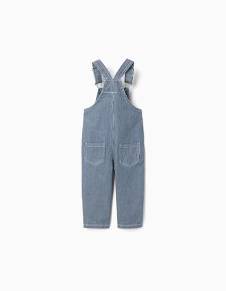 Jardineiras de ganga às riscas com bolsos para bebé, azul/branco