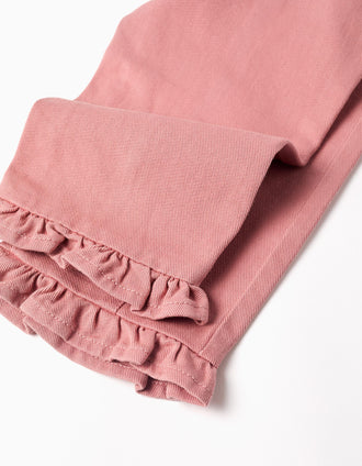 Pantalón de pierna ancha de sarga con volantes para bebé niña, rosa