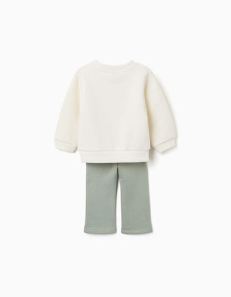 Brushed jogging set with heart print for baby girls, white/light green