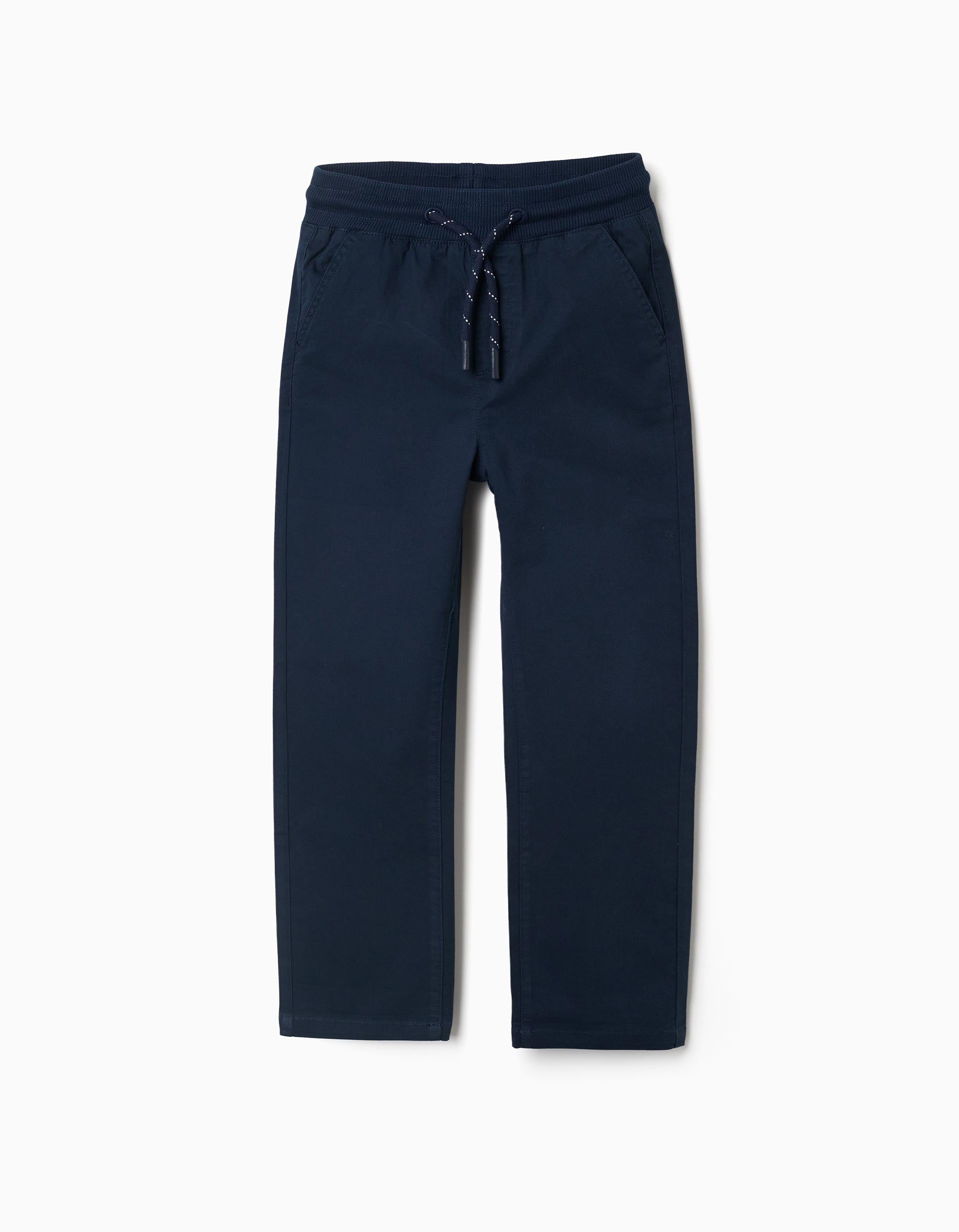 Pantalón de sarga recto con cordón para niño, azul marino