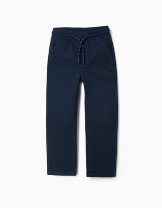 Pantalón de sarga recto con cordón para niño, azul marino