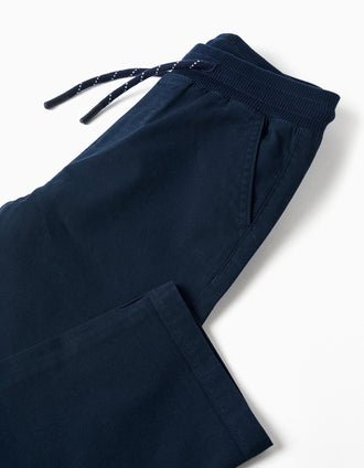 Pantalón de sarga recto con cordón para niño, azul marino