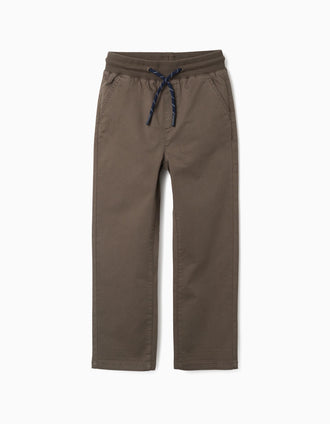 Pantalon en sergé à coupe droite avec cordon pour garçon, marron
