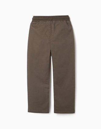 Pantalon en sergé à coupe droite avec cordon pour garçon, marron