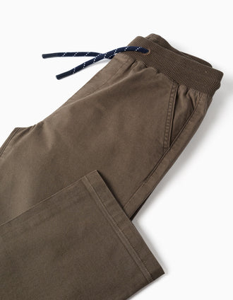 Pantalon en sergé à coupe droite avec cordon pour garçon, marron