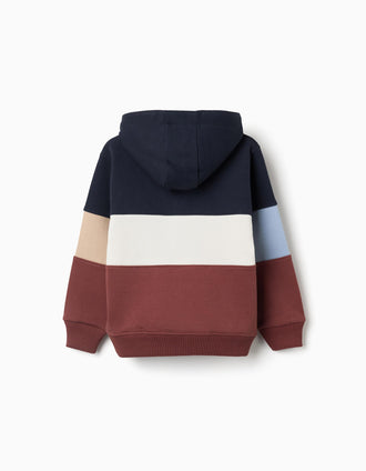 Sweat de felpa com capuz e colour block para menino, multicolor