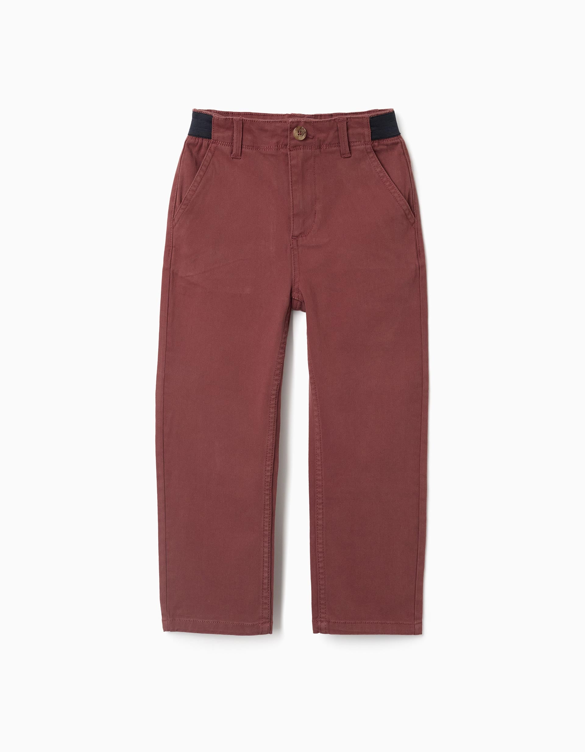 Pantalon chino en sergé avec bande élastique pour garçon, marron