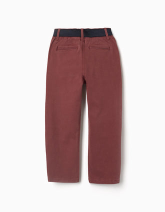 Pantalon chino en sergé avec bande élastique pour garçon, marron