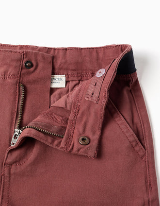 Pantalon chino en sergé avec bande élastique pour garçon, marron