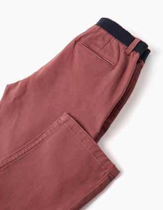 Pantalon chino en sergé avec bande élastique pour garçon, marron