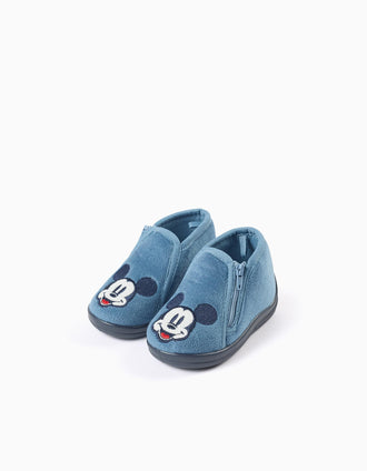 Chaussons en velours avec broderie Mickey pour bébé et garçon, bleu
