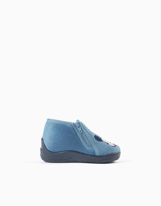 Chaussons en velours avec broderie Mickey pour bébé et garçon, bleu