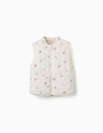 Parka 3-em-1 acolchoada com capuz para menina, bege/branco