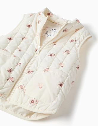 Parka 3-em-1 acolchoada com capuz para menina, bege/branco