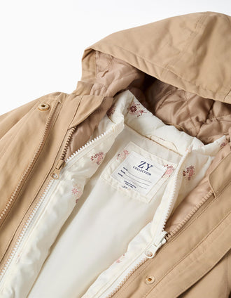 Parka 3-em-1 acolchoada com capuz para menina, bege/branco