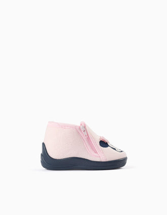 Chaussons en velours avec broderie Minnie pour bébé et fille, rose