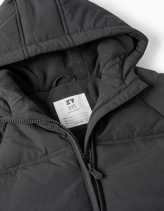 Hooded puffer jacket with polar fleece lining for girls, dark grey