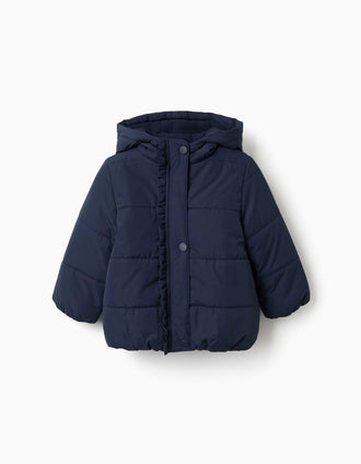 Doudoune à capuche et doublure en polaire pour bébé fille, bleu marine