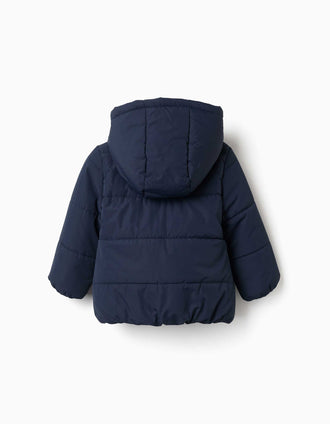 Doudoune à capuche et doublure en polaire pour bébé fille, bleu marine