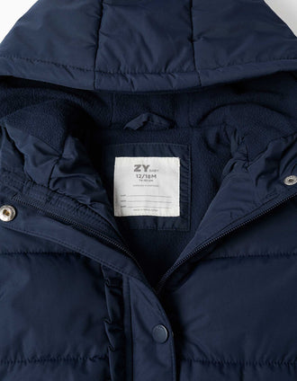 Doudoune à capuche et doublure en polaire pour bébé fille, bleu marine