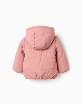 Doudoune à capuche et doublure en polaire pour bébé fille, rose