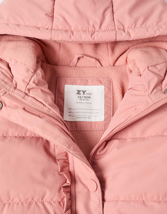 Doudoune à capuche et doublure en polaire pour bébé fille, rose