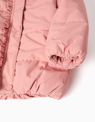 Doudoune à capuche et doublure en polaire pour bébé fille, rose