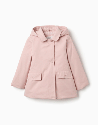 Parka acolchoada com capuz amovível e bolsos para menina, rosa-claro