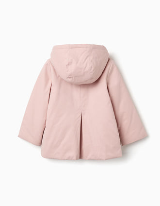 Parka acolchoada com capuz amovível e bolsos para menina, rosa-claro