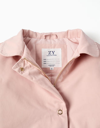 Parka acolchoada com capuz amovível e bolsos para menina, rosa-claro