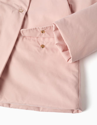 Parka acolchoada com capuz amovível e bolsos para menina, rosa-claro